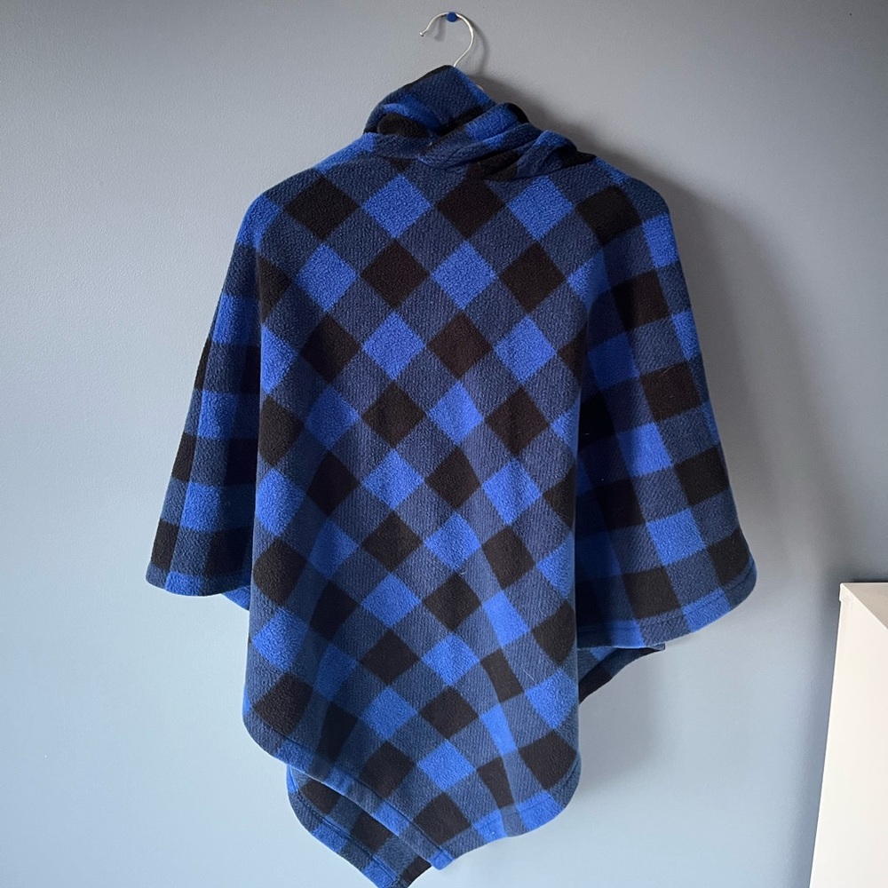 Blue and Black Plaid Poncho